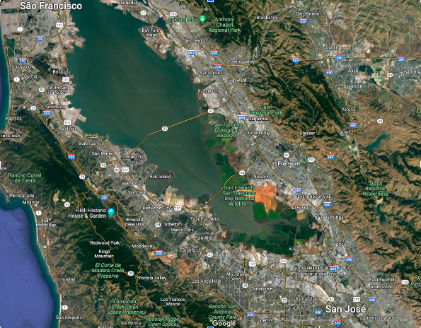 Região do Vale do Silício: mesmo sendo uma zona conurbada, sem fronteiras, cidades importantes como San Francisco não fazem parte desse ecossistema